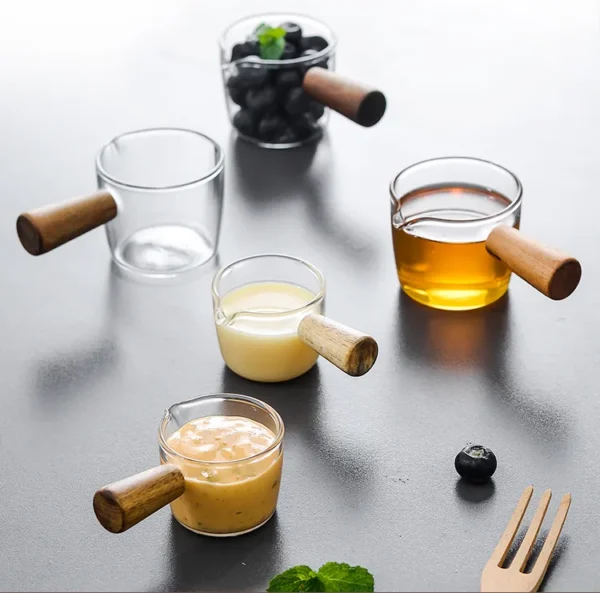 北歐風迷你玻璃木柄醬汁/shot杯-100ml無刻度