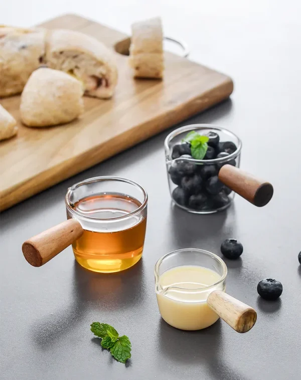 北歐風迷你玻璃木柄醬汁/shot杯-100ml無刻度